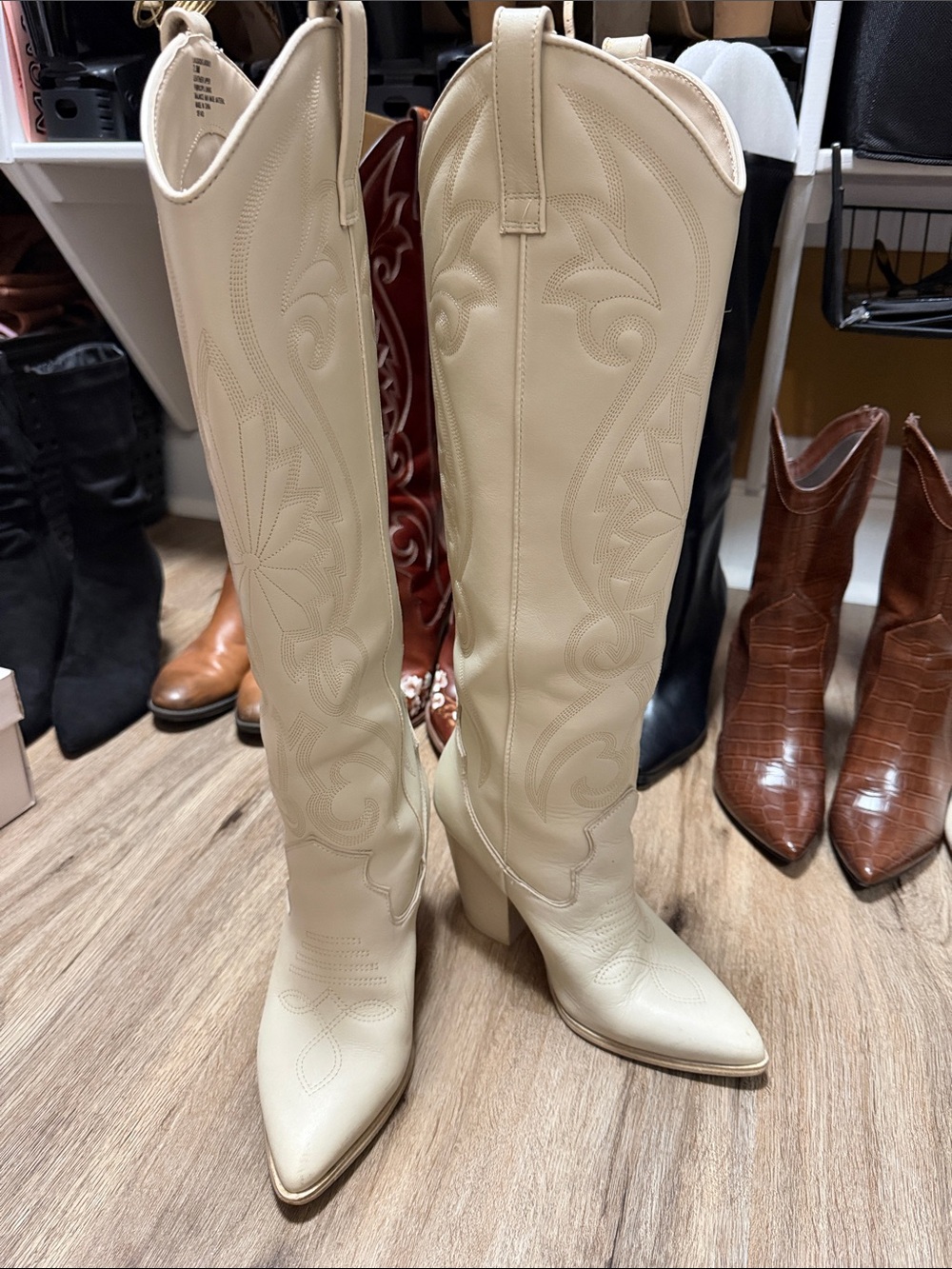 Steve Madden Cream Over-the-Knee Western Boots